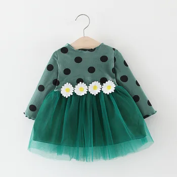 

Children's Clothes Autumn 2020 New Female Baby Long-sleeved Polka Dot Mesh Dress Girls Little White Chrysanthemum Princess Dress