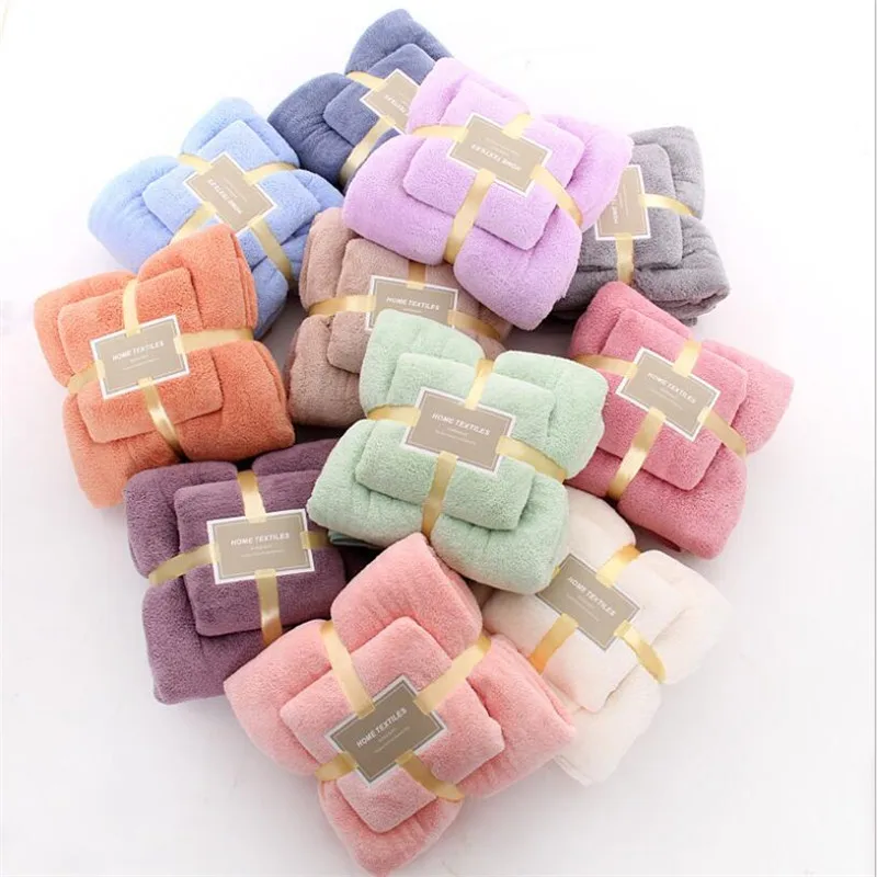 19 Colors Coral Fleece Microfiber Towel Set 70x140cm 35x75cm Solid Face Hand Towel Set Strong Absorbent Cotton Towel Cotton Face Towels Face Towel Microfiber Cleaning Towel Microfiber Hair Towel