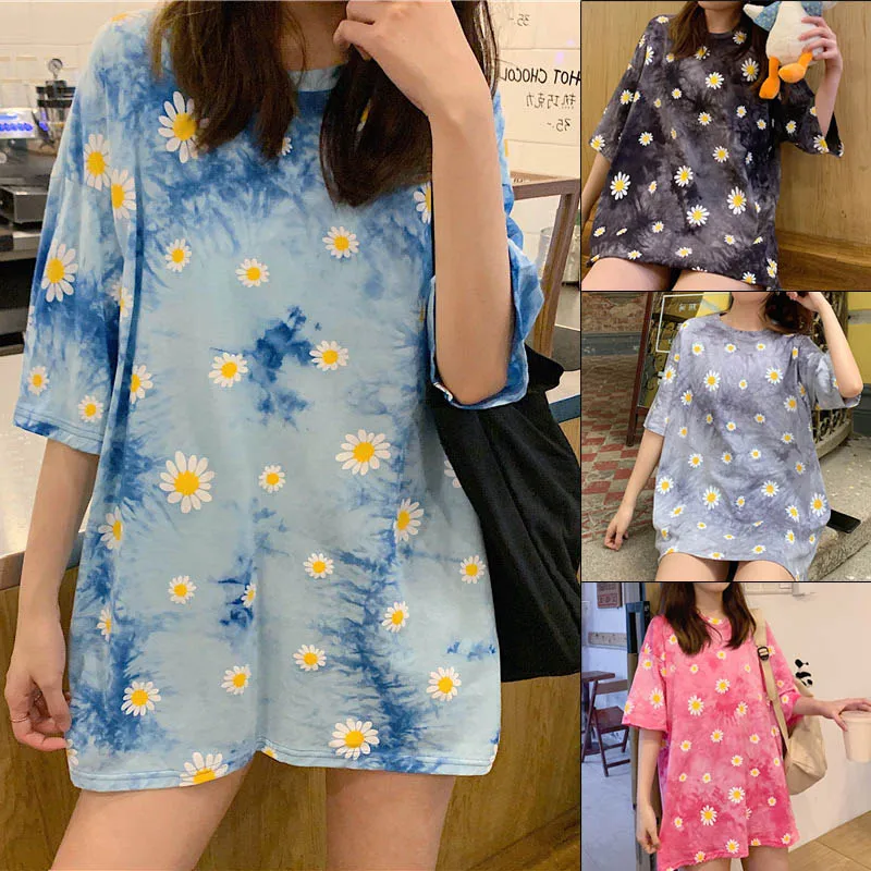 

Women's T-Shirt Fashion Daisy Printed Hip Hop Tie Dye Short Sleeves Harajuku Tops 2020 Summer Tshirt Oversize Female Clothing