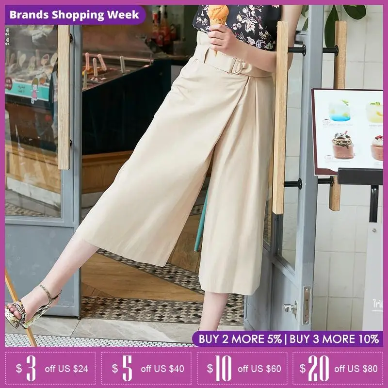 Vero Moda 100% Cotton Loose Fit Pleated Capri Wide-leg Pants| 31926J526 Vero Moda 100% Cotton Loose Fit Pleated Capri Wide-leg Pants| 31926J526