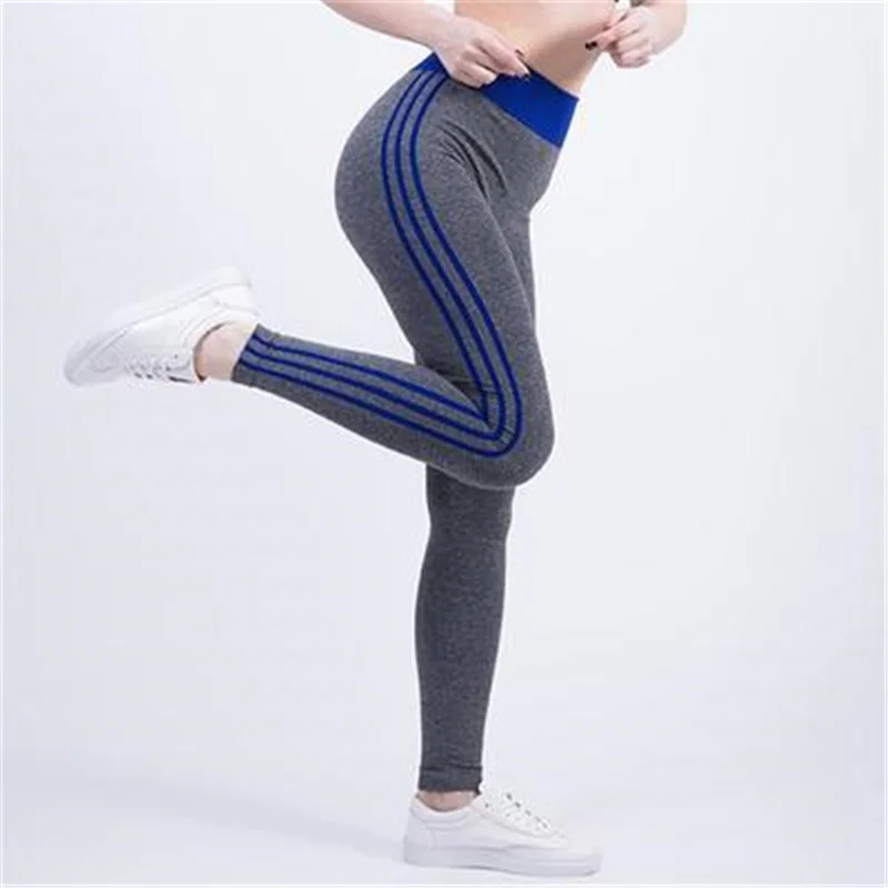 Sports Leggings Women Striped High Waist Yoga Pants Gym Workout Tights Female Wear Running Sports Pants For Fitness Women S-XL - Цвет: 955 Blue