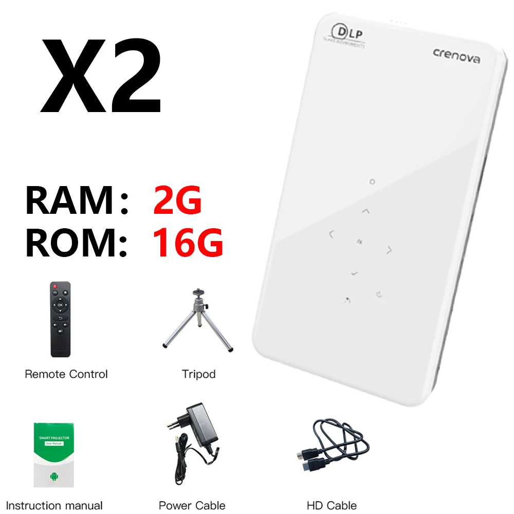 X2(2G 16G) CRENOVA новейший мини DLP проектор X2 с Android 7,1 wifi Bluetooth(2G+ 16G), поддержка 4K светодиодный портативный 3D проектор Beamer - Цвет: X2(2G 16G)