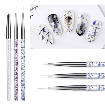 

PinPai 3Pcs/set Nail Art UV Gel Brush Crystal Acrylic Thin Liner Drawing Pen Painting Stripes Flower Nail Art Manicure Tools