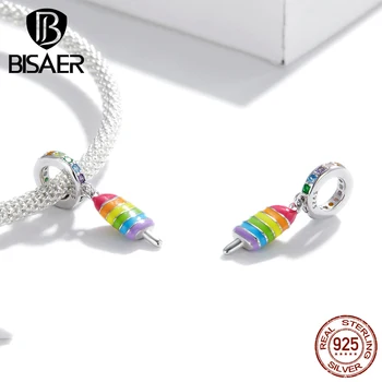 

Bisaer Rainbow Ice Cream Charms 925 Sterling Silver Dessert Beads Fit Bracelets Women Beads Silver 925 Jewelry Gift EFC351
