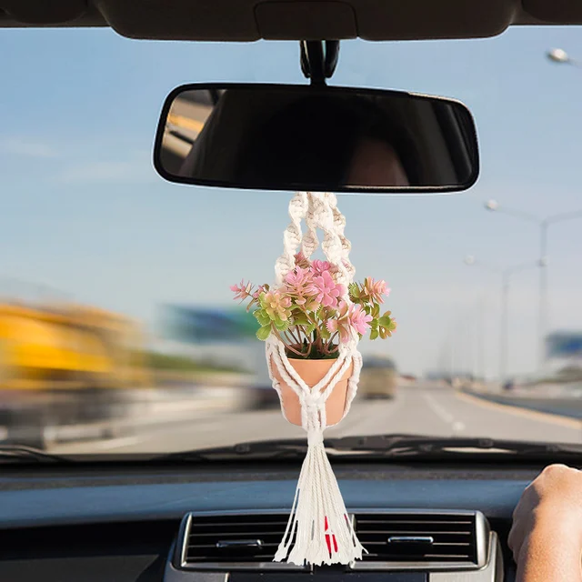 Makrame Növényi Fogasok Készlet Mini Autó Visszapillantó Tükör Tartozékok Otthoni Megyei Kerti Dekorációhoz - Image 4