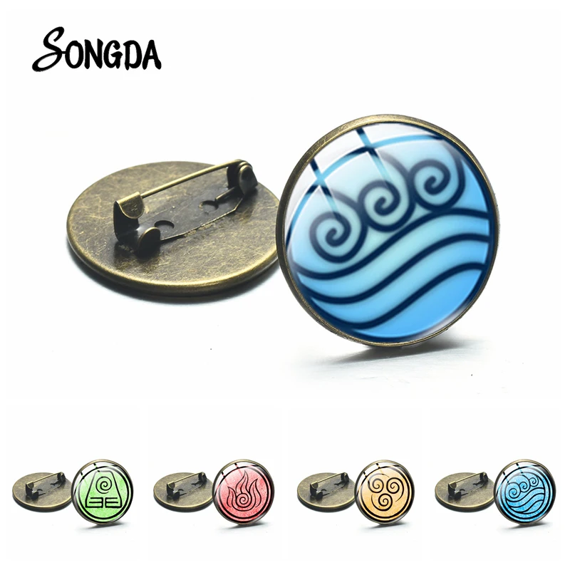 Avatar: The Last Airbender Anime Collection Brooch Air Nomad Fire And Water Tribe Symbol Glass Round Lapel Pin Button Fans Gift