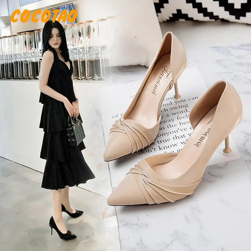 

High Heel Women Ins Tide Fashion Soft Leather Non-grinding Stiletto Pointed Side Empty Wild French Girl Spring And Autumn