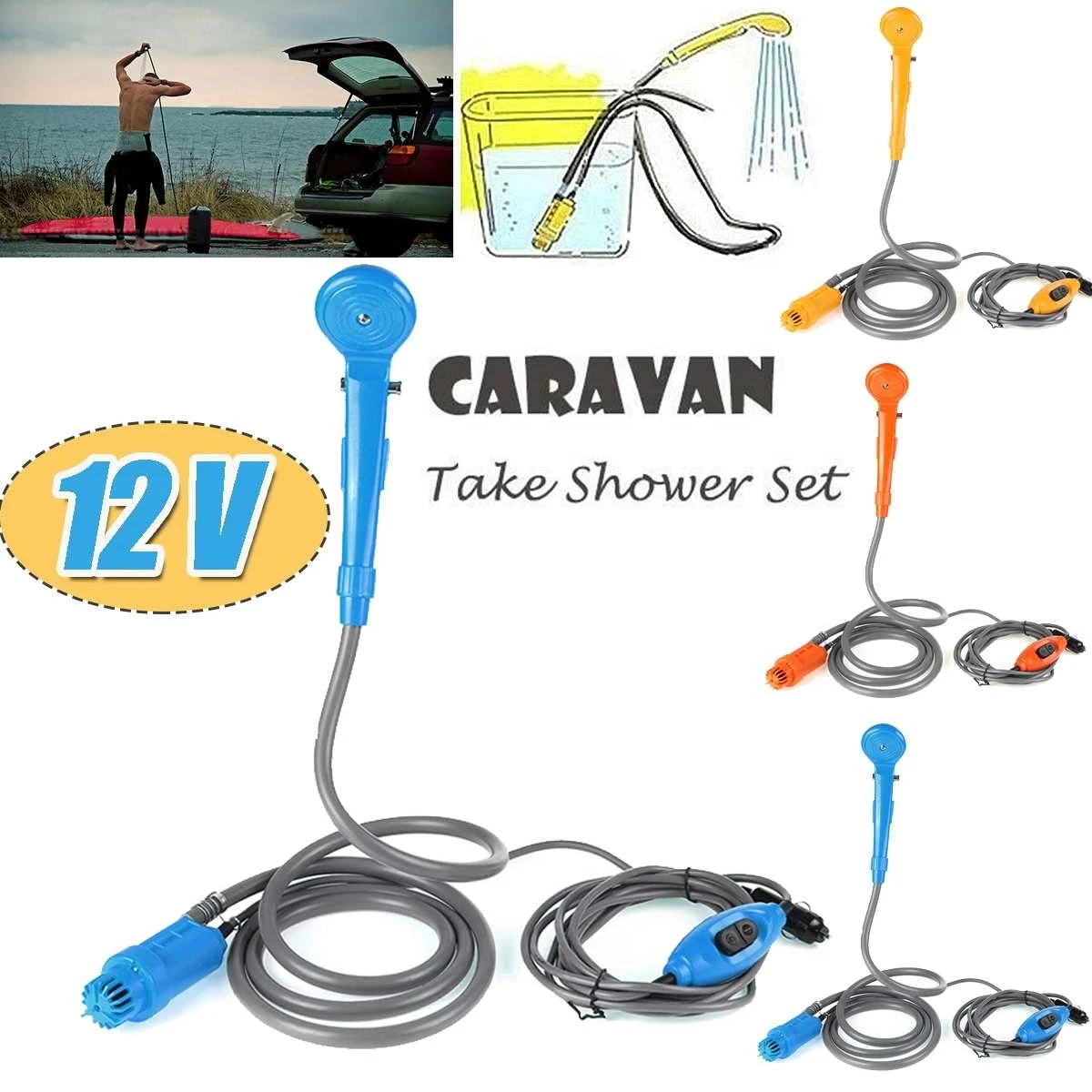 Ducha de acampada portátil de 12V, ducha portatil camping lavadora  eléctrica para coche, ducha al aire libre, accesorios de senderismo para  viajes, senderismo, lavado de coche, lavadora para mascotas