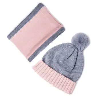 

Toddler Kids Winter Pompom Contrast Color Beanie Hat Infinity Scarf Set 3-13T