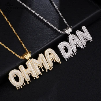 

Hip Hop Pendants & Necklaces Custom Name Cubic Zircon Crown Drip Iced Out Bubble Letters Chain For Men Jewelry With Rope Chain