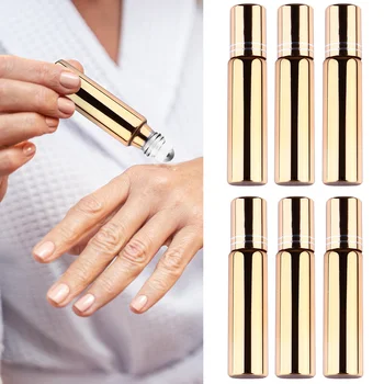 

6 pcs Roll on Bottles with UV Cap 10ml Portable Refillable Empty Roller Bottle Perfume Bottle for Travel