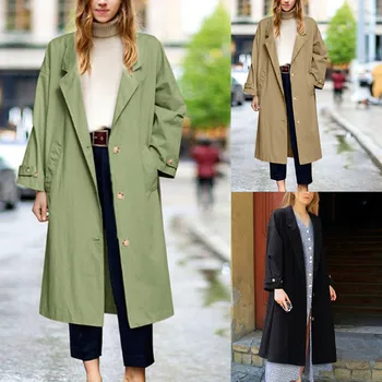 

Trench Coat Women Long Sleeve Spring Autumn WindbreakerLong Straight Patch Coat Outerwear sobretudo feminino 2020