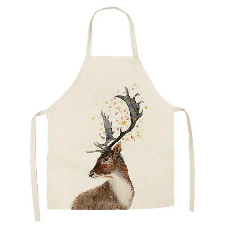 1Pcs Kitchen Apron Cartoon animal fox women Printed Sleeveless Cotton Linen Aprons for Men Women Home Cleaning Tools WQTF06