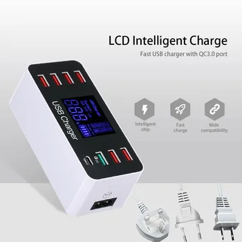 

QC3.0 8 Multi-Port USB Adapter Desktop Wall fast Charger Smart Quick Charging Station Type-c US/EU/UK Plugs NE