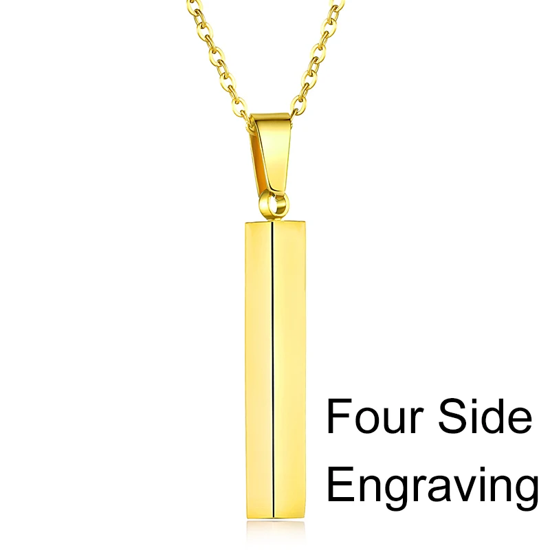 Квадратное ожерелье с надписью на заказ, нержавеющая сталь, розовое золото, серебро, персонализированные ожерелья для мужчин и женщин, ювелирное изделие, подарок - Окраска металла: Gold 4 Side