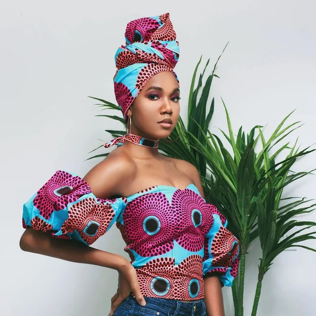 Bambi African Print  Off Shoulder Crop Top - Image 3