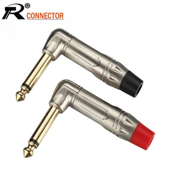 

10pcs Mono Jack 6.35mm Right Angle Male Plug Gold Plated 2 Pole 1/4 Inch 6.3mm Mono Plug Microphone Connector 5Pairs Red+Black