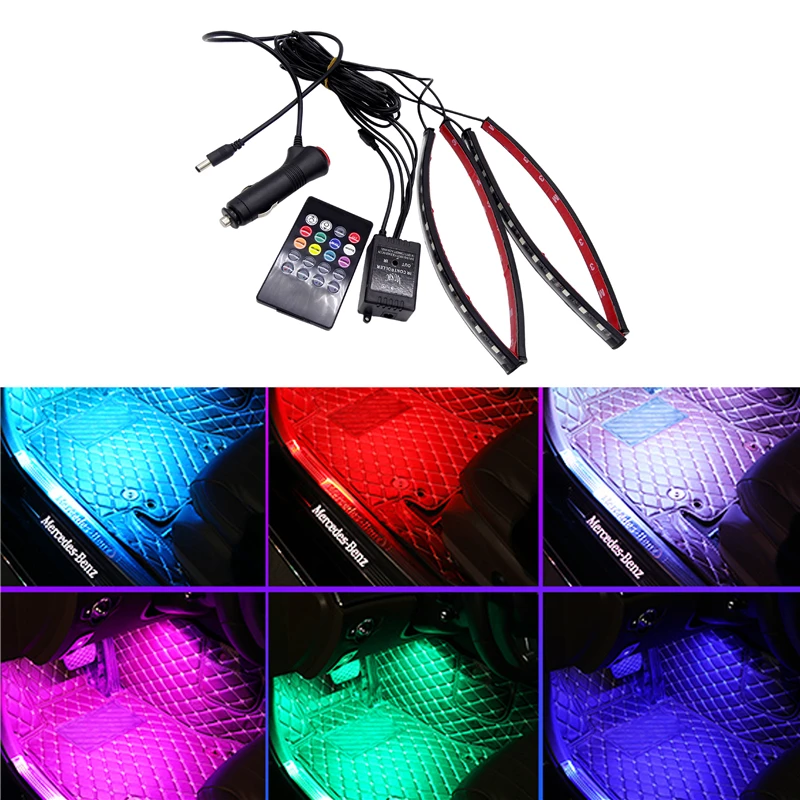 1 комплект, автомобильный RGB светодиодный светильник, музыкальный голосовой Звук, управление, авто интерьерная декоративная атмосферная лампа, лампа для ног, светильник