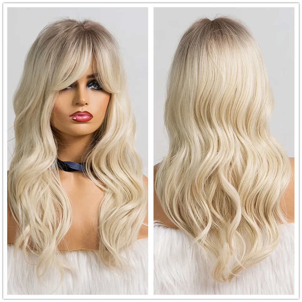 Крошечные LANA длинные Омбре черный коричневый блонд парики с челкой термостойкие синтетические волнистые парики для женщин афро-американский Косплей