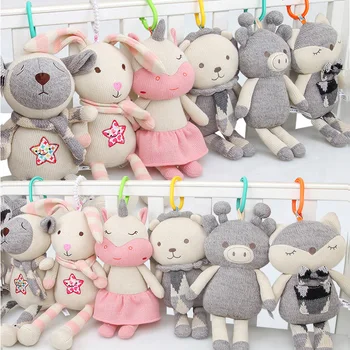 

Handmade Crochet Baby Bell Toy Pig Lion Fox Baby Hanging Bed Safety Seat Animal Plush Toy Hand Bell Plush Stroller Mobile Gifts