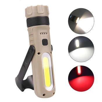 

TOP Portable COB Flashlight Torch USB Rechargeable LED Work Light Built in Battery Hanging Hook Lamp for Outdoor Camping