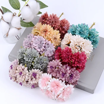 

6Pcs New 4.5cm Artificial flower silk stamens chrysanthemum For wedding home new year decoration DIY wreath scrapbook gift box