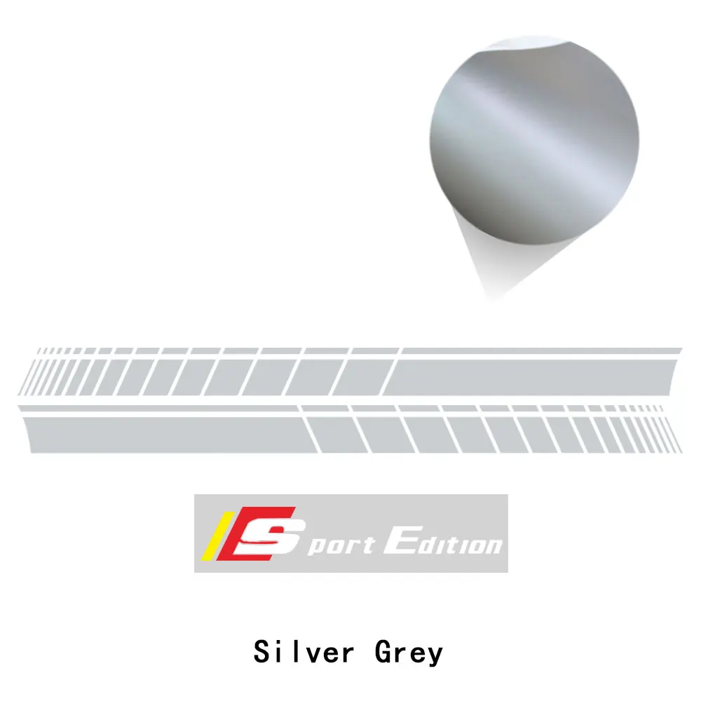 silver gray 2 шт. гоночная полоска для двери автомобиля боковая полоса для юбки наклейка для Volkswagen VW Golf 5 6 7 Polo Passat Tiguan Scirocco CC Beetle - Название цвета: silver gray