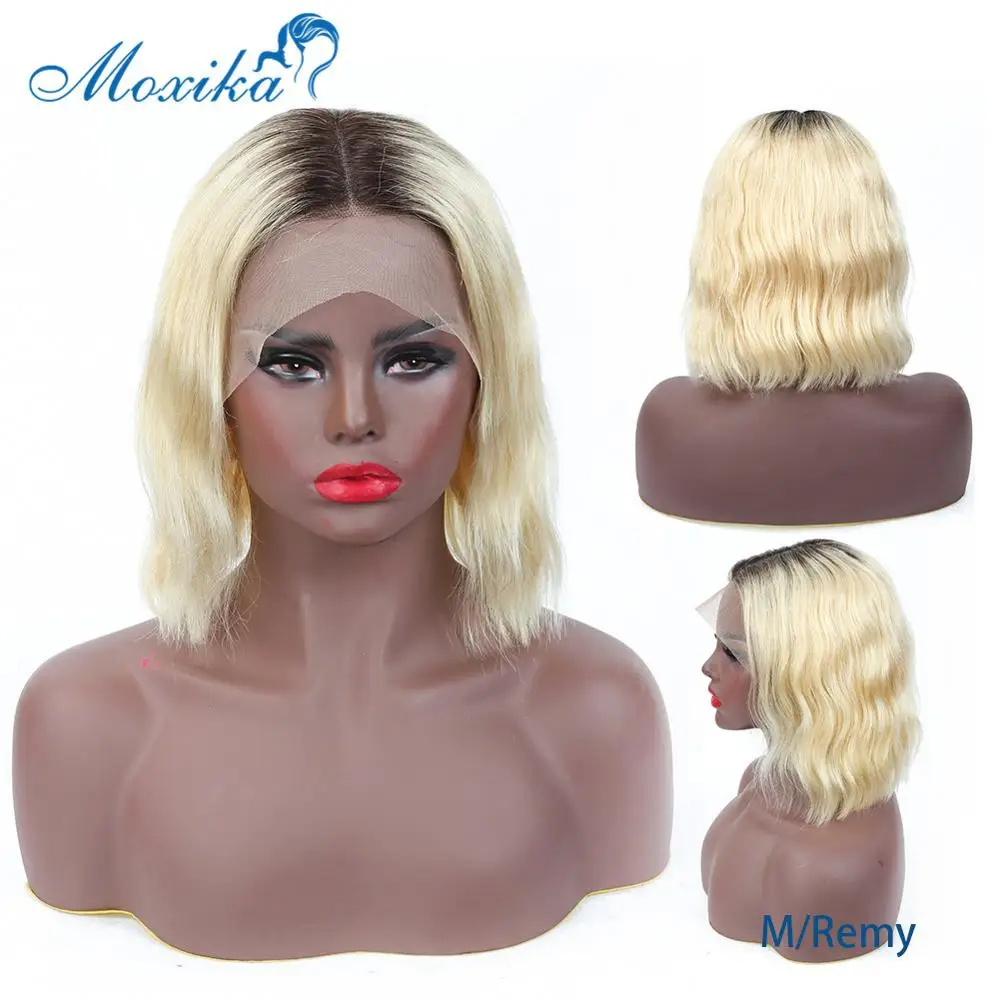 

Moxika 13*4 Blonde Wavy Lace Front Wig 150% Density Brazilian Short Bob Lace Front Human Hair Wigs Pre Plucked Remy Hair Wig