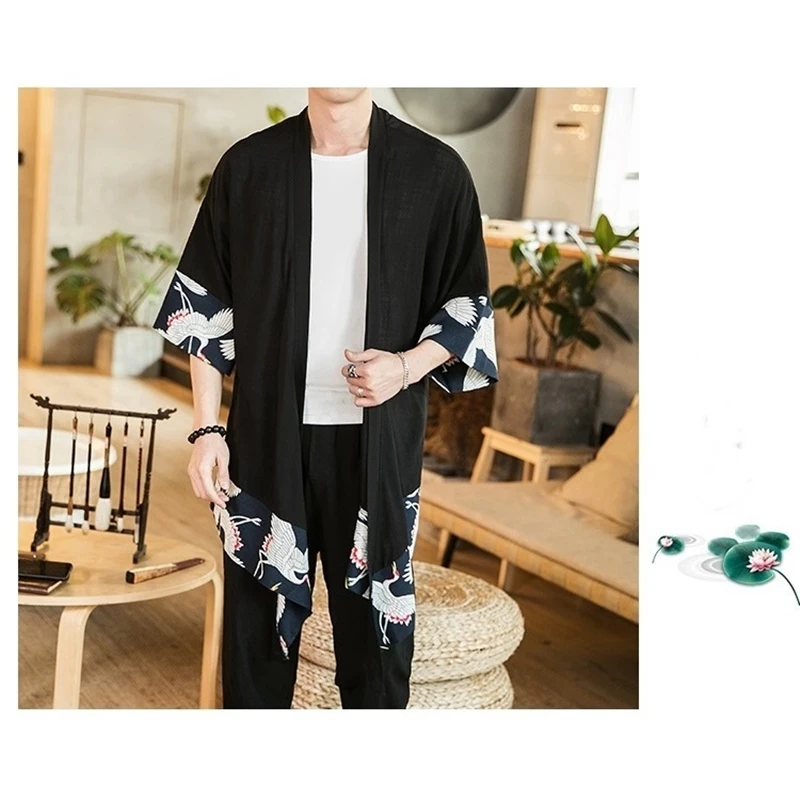 YIZHIWANG Summer Yukata Men's Kimono Japanese Male Karate Cardigan Haori  Kimonos Traditional Japanese Clothing black L at  Men's Clothing store