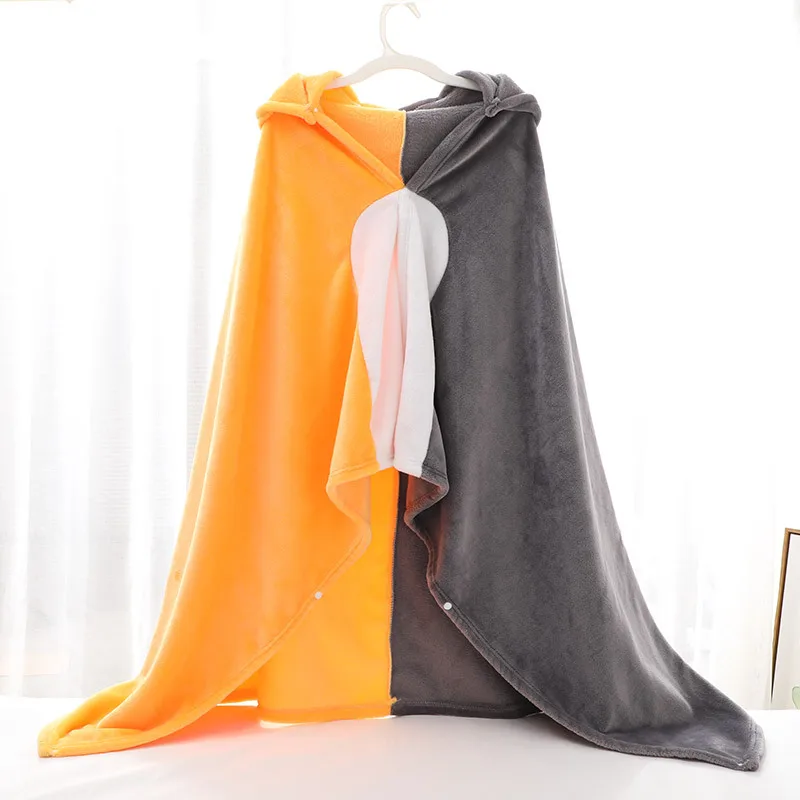 Simanfei шерстяное носимое мягкое теплое одеяло пушистое толстое Фланелевое дорожное одеяло с капюшоном шаль для взрослых для декора дивана