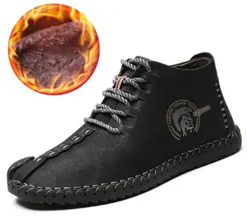 

2019 Winter Warm Men Boots Split Leather Casual Men Shoes With Plush Fashion Plus Size Boots Male Shoes lr301