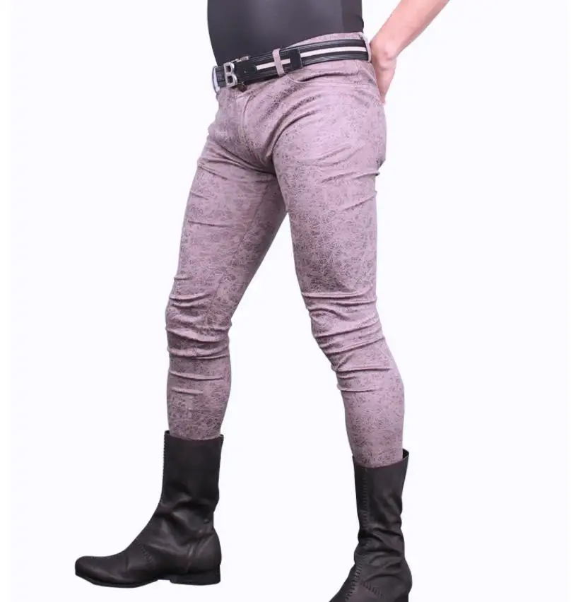 Description Picture 6 of itemMen Sexy Pants Faux Leather Velvet Trousers Slim Tight Casual High Stretchy Stylish
