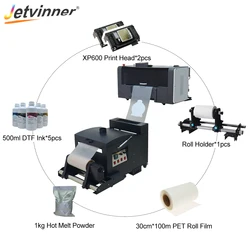 Jetvinner – imprimante T shirt A3 + DTF, Double tête d'impression XP600 avec ensemble d'encre, pour impression de vêtements textiles 