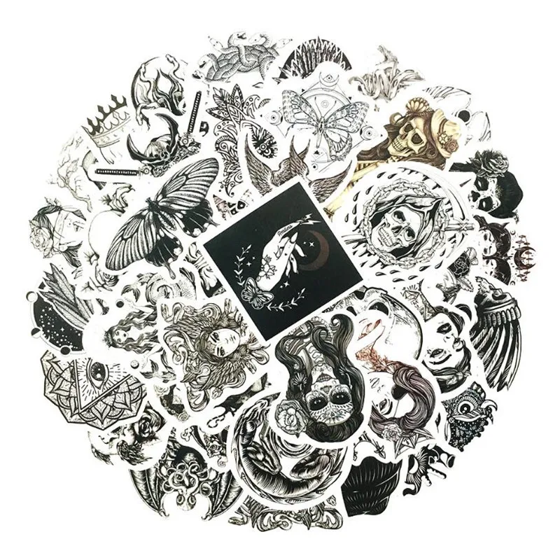 

10/30/50PCS retro black and white skull queen graffiti stationery diary luggage waterproof stickers decorative toys wholesale