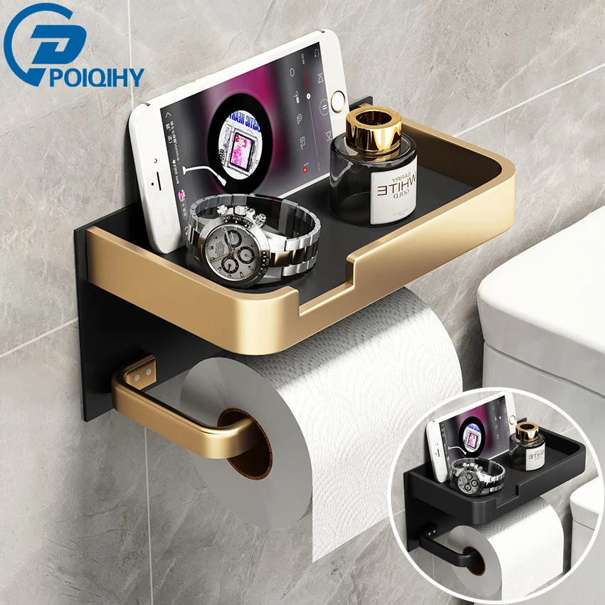 Paper Holder Wall Mounted Bathroom Accessories Phone Rack Toilet Shelf Space Aluminum Towel Rack Tissue Boxes paper towel holder toilet paper holder toilet roll holder paper towel rack tissue holder