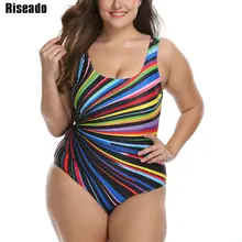 Riseado размера плюс, женская спортивная одежда, Цельный купальник, полосатый принт, u-образный вырез, одежда для плавания, пляжная одежда, купальные костюмы 3XL