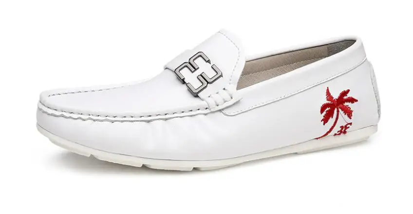 

New summer Driving Shoe Breathable genuine leather white shoes for men flats Loafers Men'S Shoes slip on Casual Shoes