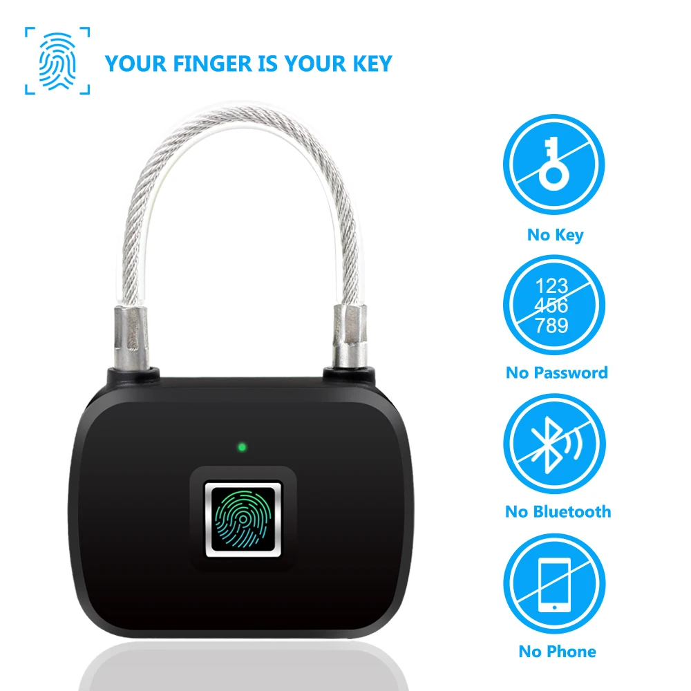 

ZILNK Smart Fingerprint Lock Keyless USB Rechargeable Anti-Theft Security Electric Padlock IP65 Waterproof For Door Bag Luggage