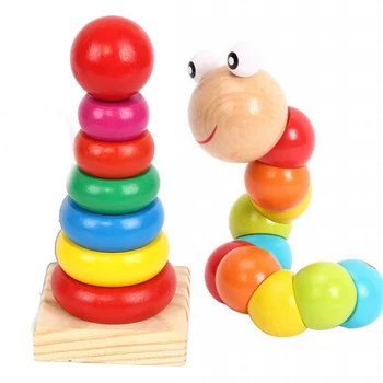 

Wooden Blocks Kids Toys Colorful Rainbow Stacking Ring Tower Puzzle Toys For Children Developing Wisdom Educational Juguetes