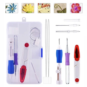 

New Magic Embroidery Pen Kit Stitching Punch Needles Sewing Tool Set Threaders Three Different Sized Needles