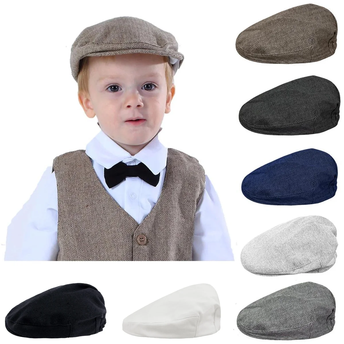 Baby Boys Herringbone Flat Hat Kids Child Elastic Berets Hats Children