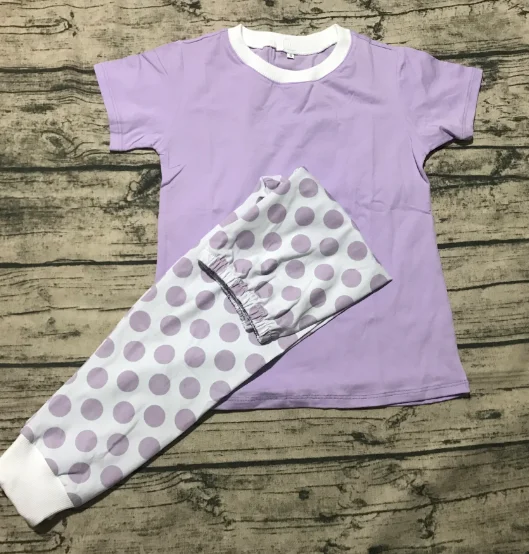 lavender Пасхальная Пижама с кроликом для маленьких девочек, комплект одежды в горошек, Изысканная одежда для девочек - Цвет: lavender