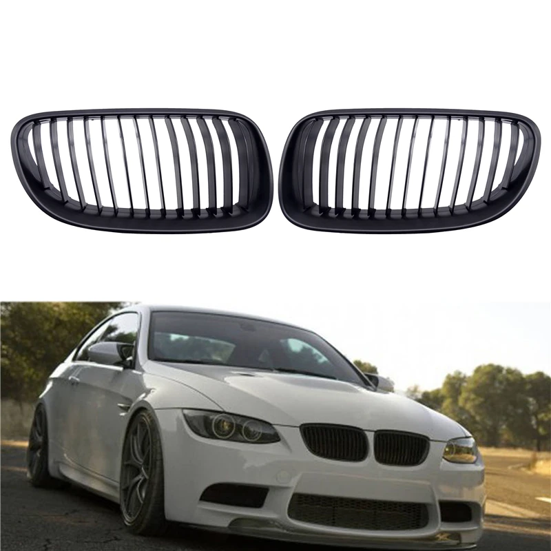 

1 Pair Front Bumper Kidney Twin Fins Sport Grill Grille for BMW E92 E93 2010-2013 Car Racing Grille Gloss/Matte M-color Black