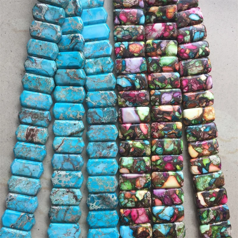 

Genuine Colorful Blue Sea Sediment Turquoise Imperial Jasper Gemstone 6*10*20MM Natural Stone Beads For Bracelet Jewelry Diy