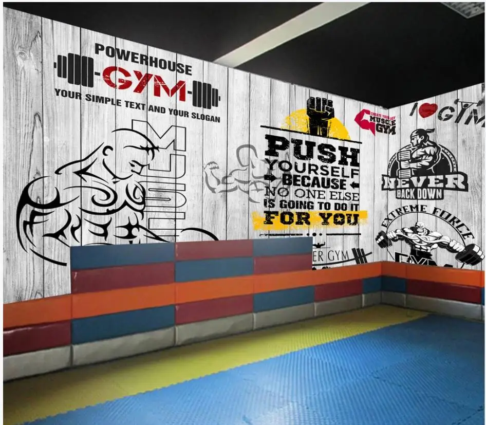 

Custom Gym murals wallpapers 3d mural wallpaper for walls 3 d Vintage plank sports fitness club image wall background decoration