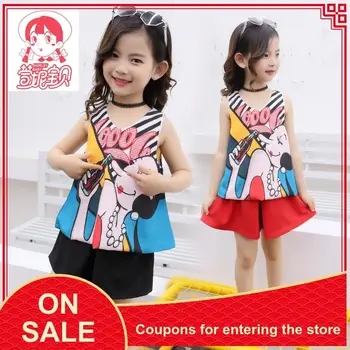 

Girls summer clothes girls vest shorts casual suit 4 years old 5 babies 7 children tops pants two thin section promotions