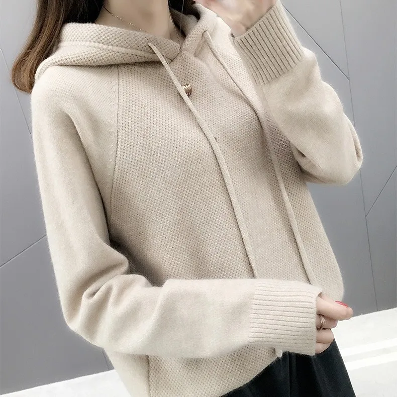 

Hoodie Female Autumn Sweater 2019 New Style Loose-Fit Versatile Solid Color Tops Knit Low Waist Jersey