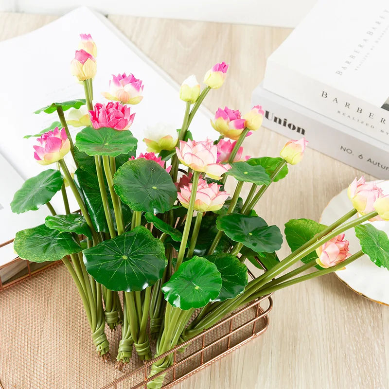 27cm Lange Lotus Gemischt Farbe Künstliche Blume Lebensechte Wasser Lilie Micro Landschaft für Hochzeit Teich Garten Gefälschte Pflanzen Decor