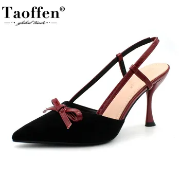 

TAOFFEN Women Sandals Fashion Thin Heels Bowtie Sweet Mixed Color Shoes Women Casual Party Soft Sole Footwear Size 34-39