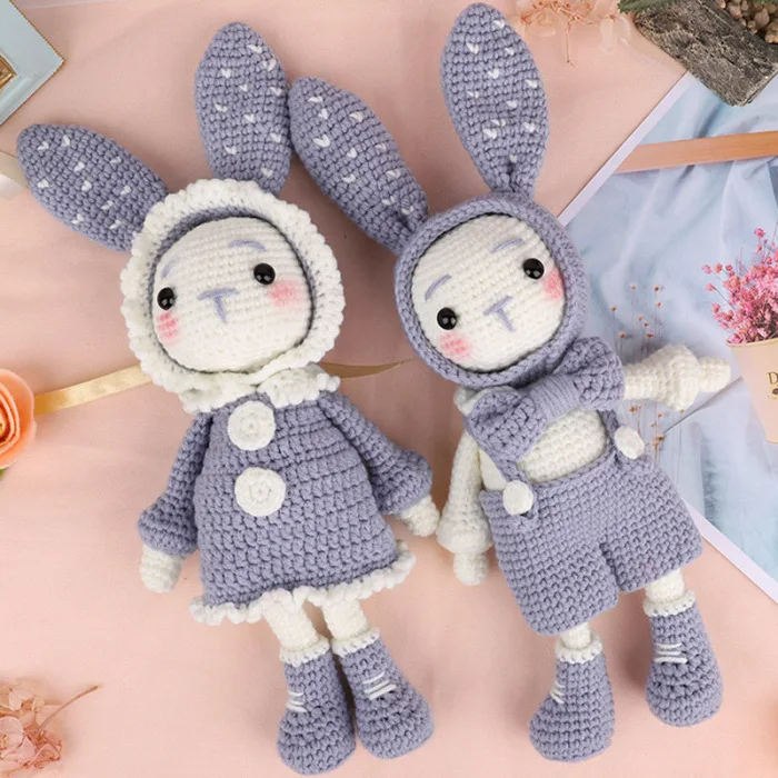 Hot Handmade Crocheted Wool Dolls Material Pack DIY Long Ears Rabbits Handmade Dolls L99